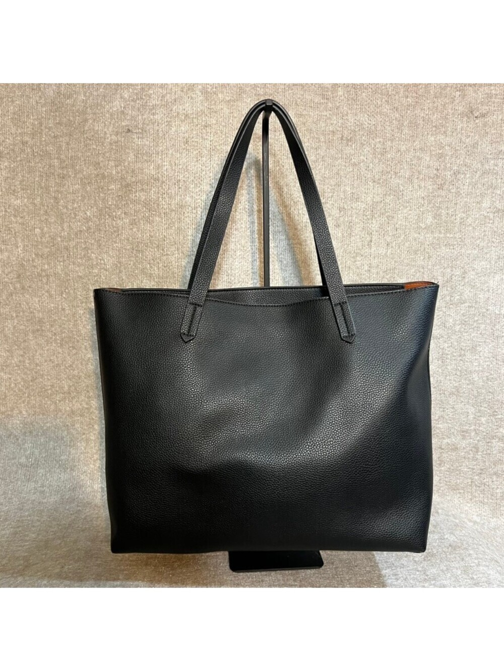 Black Vegan Leather Large Nordstrom's Tote Bag with Interior Pouch